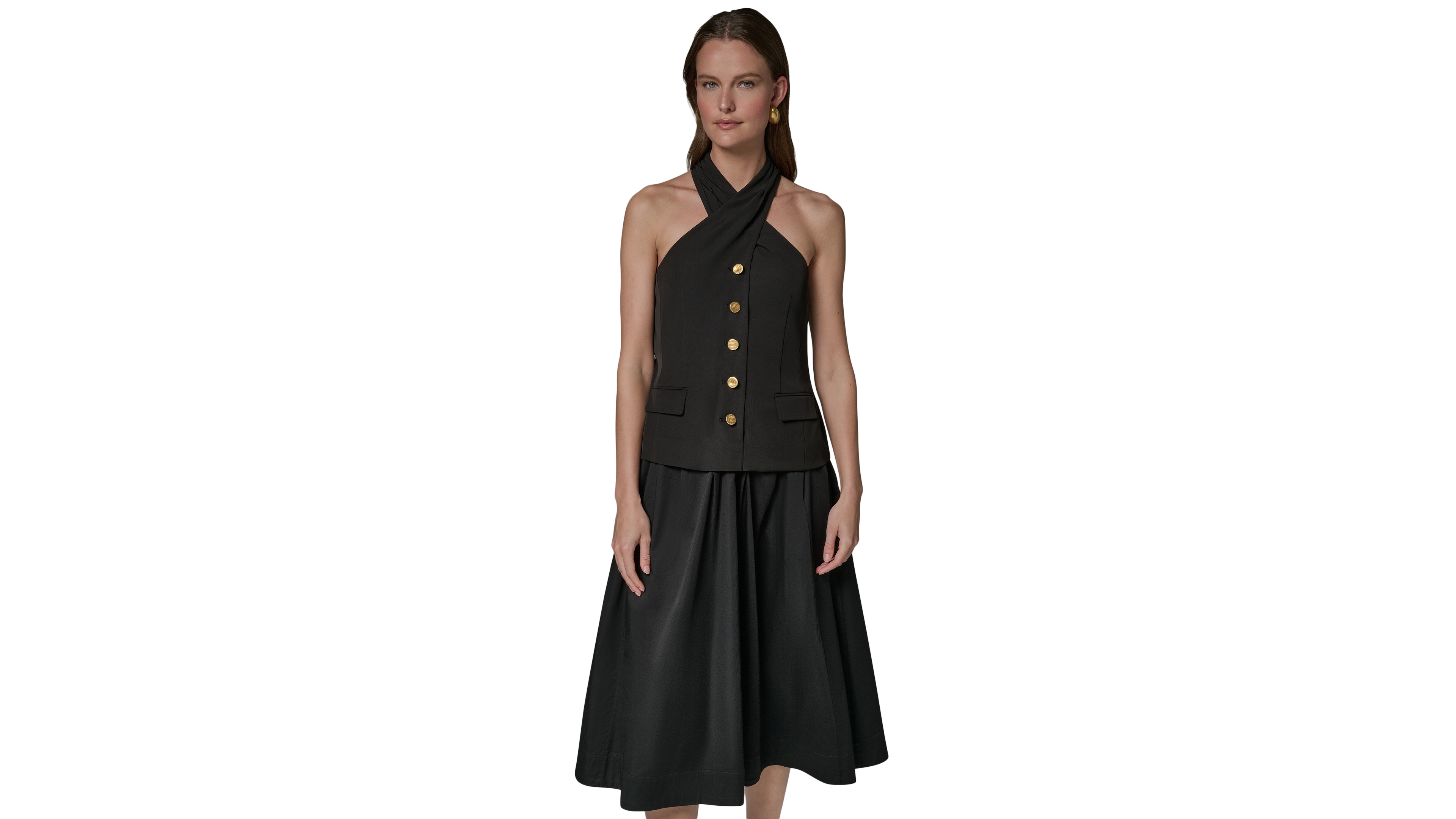 Donna Karan New York Women's Twist Halter Mixed Media A-Line Dress