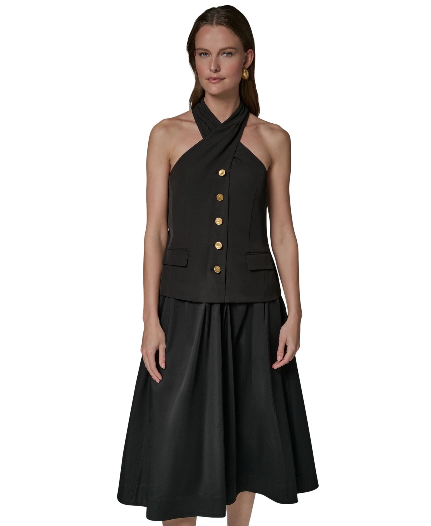 Women's Halter Twist-Front A-Line Midi Dress