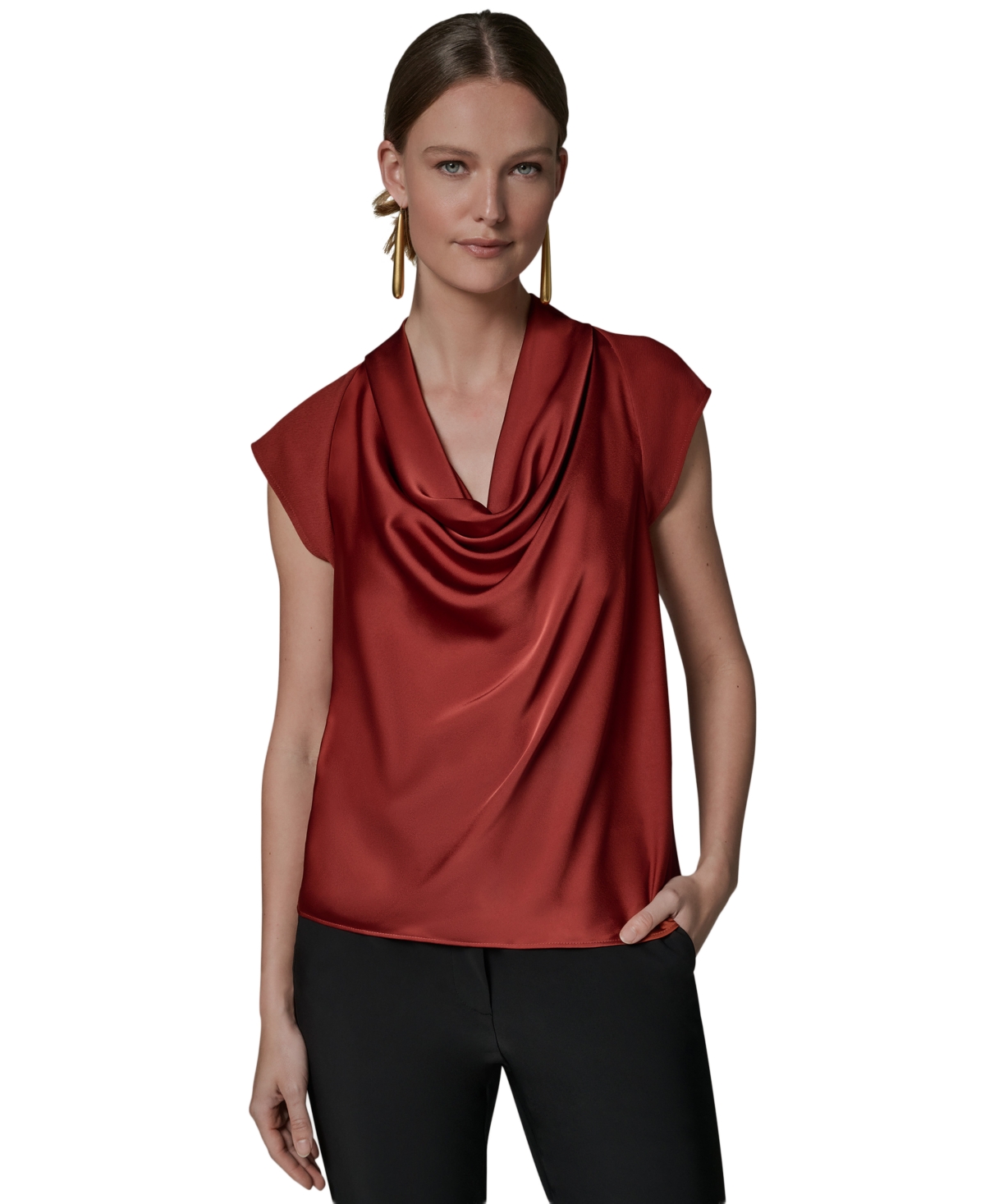Donna Karan New York Women's Mixed Media Cowl Neck Top
