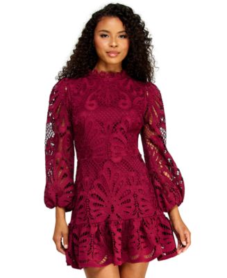Alex & Sophia Women's Mock Neck Short Dress - Wine