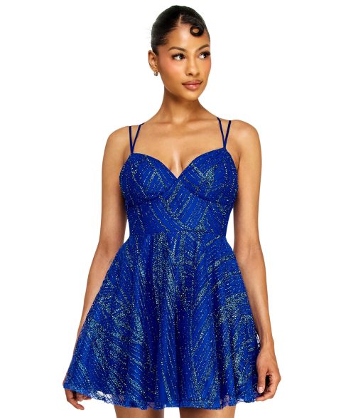 Женское платье Alex & Sophia Juniors' Sweetheart Neck Glitter Pattern A-line Mini, цвет: Королевский синий