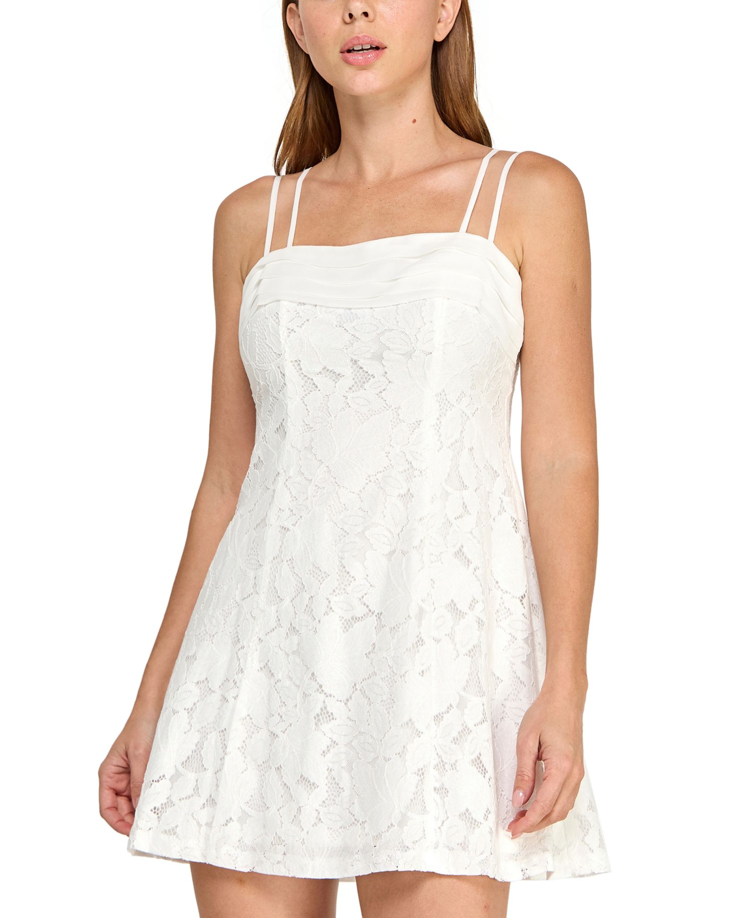 Juniors' Pleated Fit & Flare Lace Dress