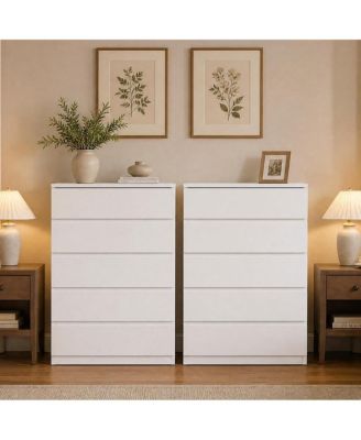 23.6" Wide 5-Drawer Chest of Drawers - Set of 2 Engineered Wood Dressers with Anti-Tip Safety Kits, for Bedroom