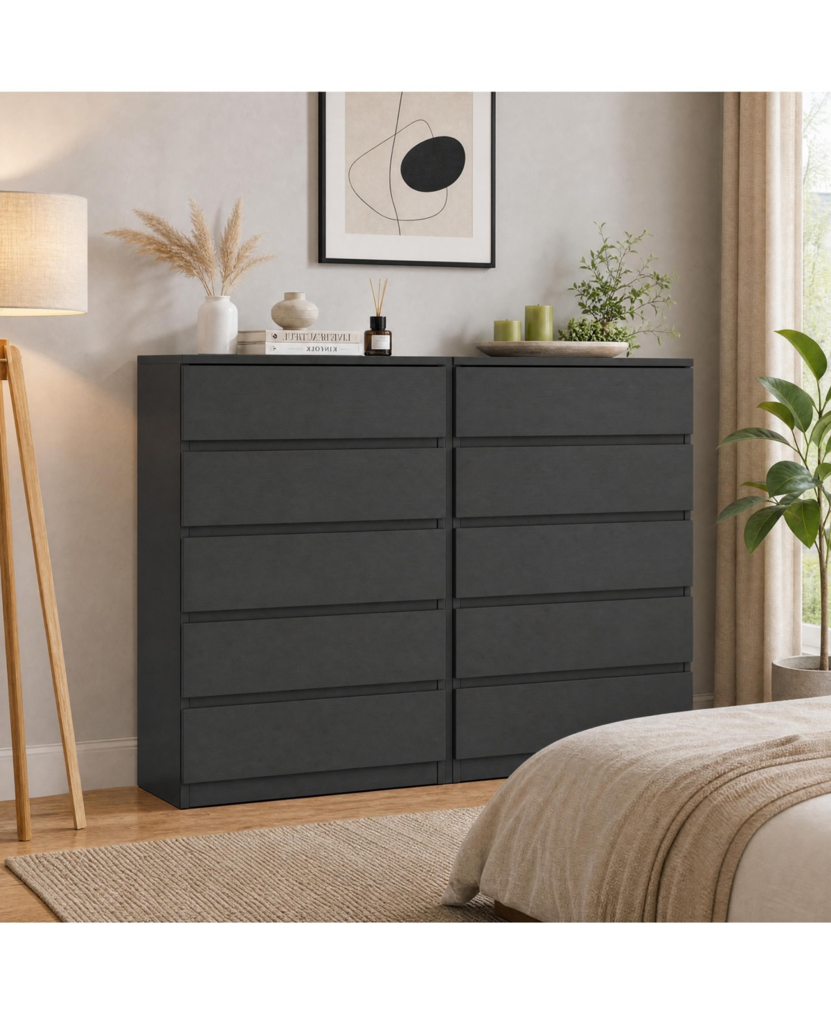 homfan 23.6" Wide 5-Drawer Chest of Drawers - Set 2 Engineered Wood Dressers with Anti-Tip Safety Kits, for Bedroom
