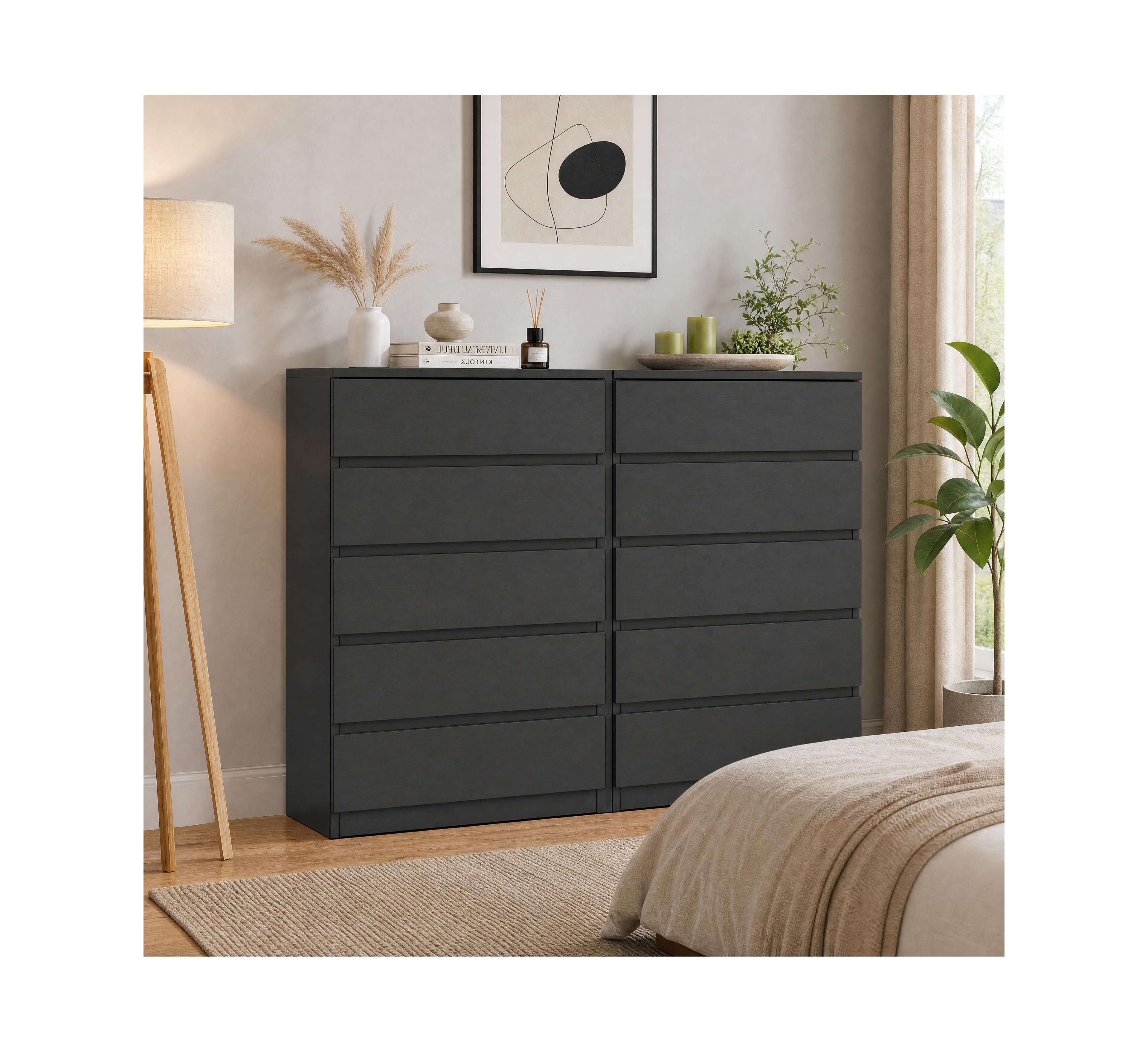 homfan 23.6" Wide 5-Drawer Chest of Drawers - Set 2 Engineered Wood Dressers with Anti-Tip Safety Kits, for Bedroom