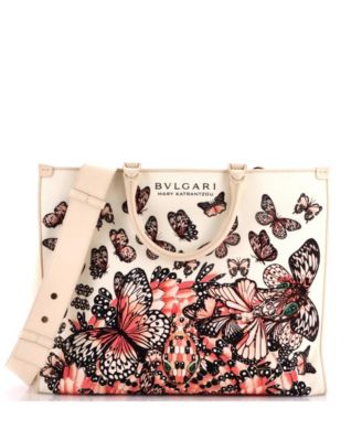 Medium Convertible Shopping Tote Printed Canvas and Leather