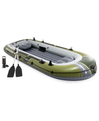 66334EP Seahawk 4 Inflatable Boat Set with 54" Oars, Pump, and Rod Holders
