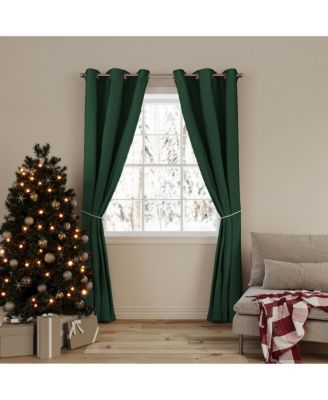 Gloria Christmas Room Darkening Grommet Curtain Panel Pair with Faux Pearl Tie Backs