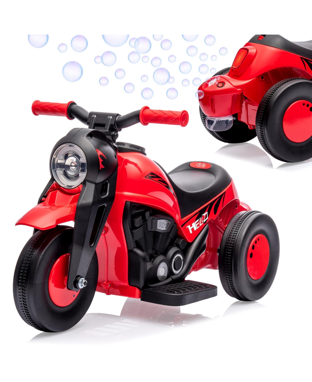 homfan Bubble Motorcycle Battery-Powered Ride-On with Bubble-Maker and Led Lights, Supports up to 66 lbs, Ages 3-6