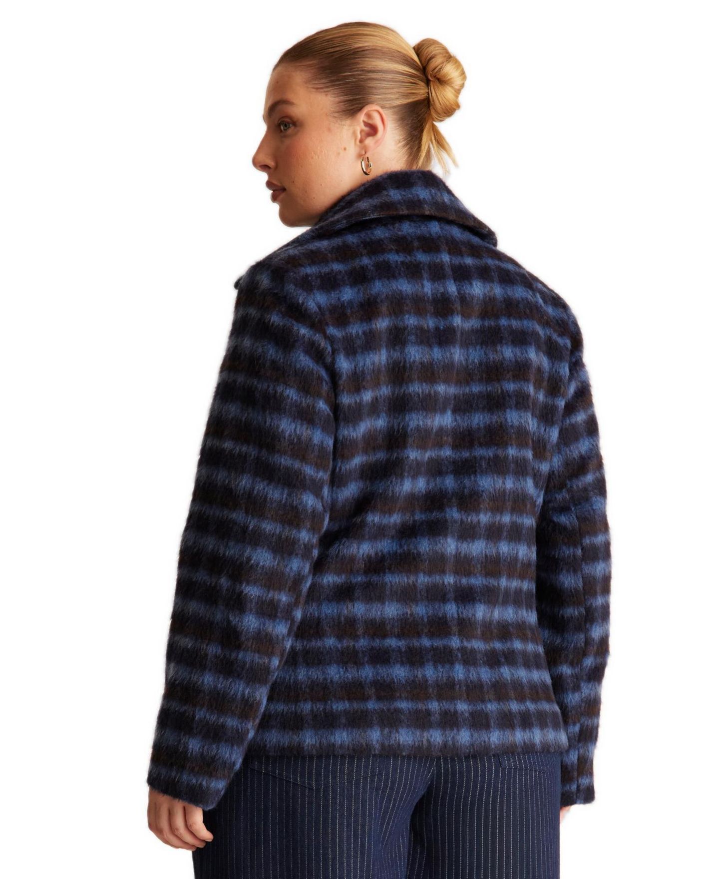 Женское пальто ESTELLE Plus Size Nightfall Double-Breasted Plaid Short, цвет: Тёмно-синий — фото 3