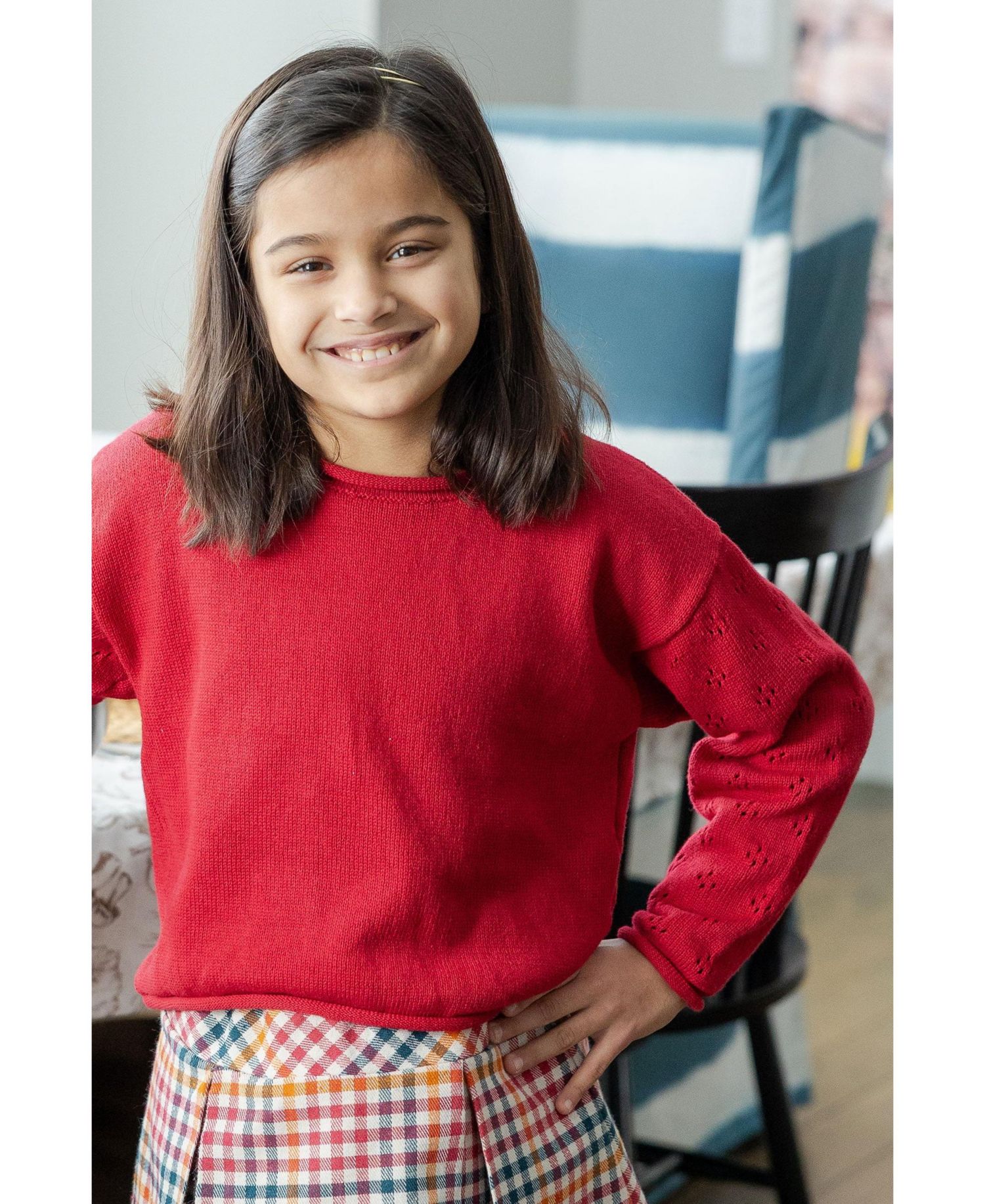Girls' 4-16 Drop-Shoulder Pointelle Cotton Sweater