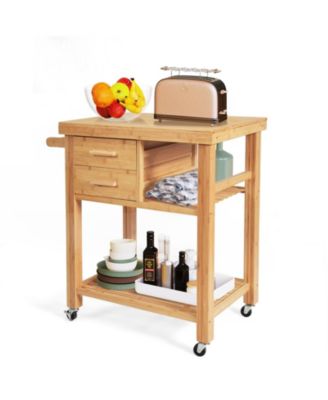 Bamboo Kitchen Trolley Cart with Tower Rack and Drawers