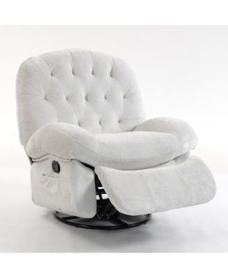 Manual Recliner Chair with Swivel and Side Pocket, Chenille Upholstery Rocking Chair for Living Room, Bedroom, Nursery