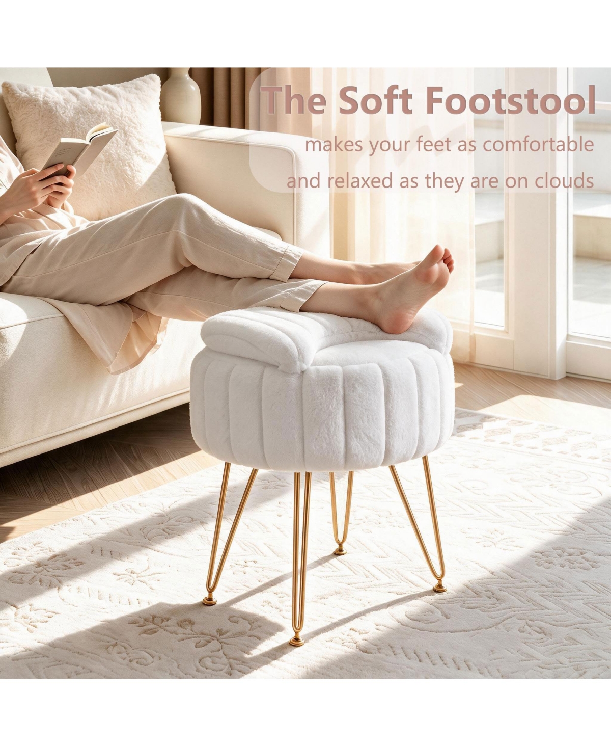Round Vanity Stool with Storage and Backrest
