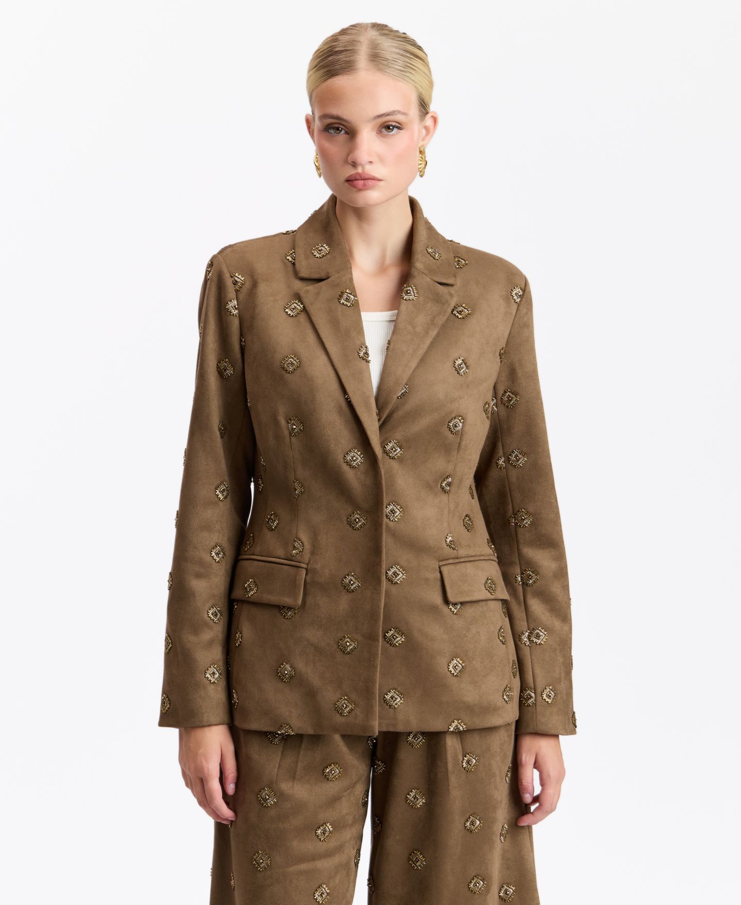 Женский пиджак Avec Les Filles Hourglass Embellished Fitted Blazer, цвет: Коричневый — фото 5