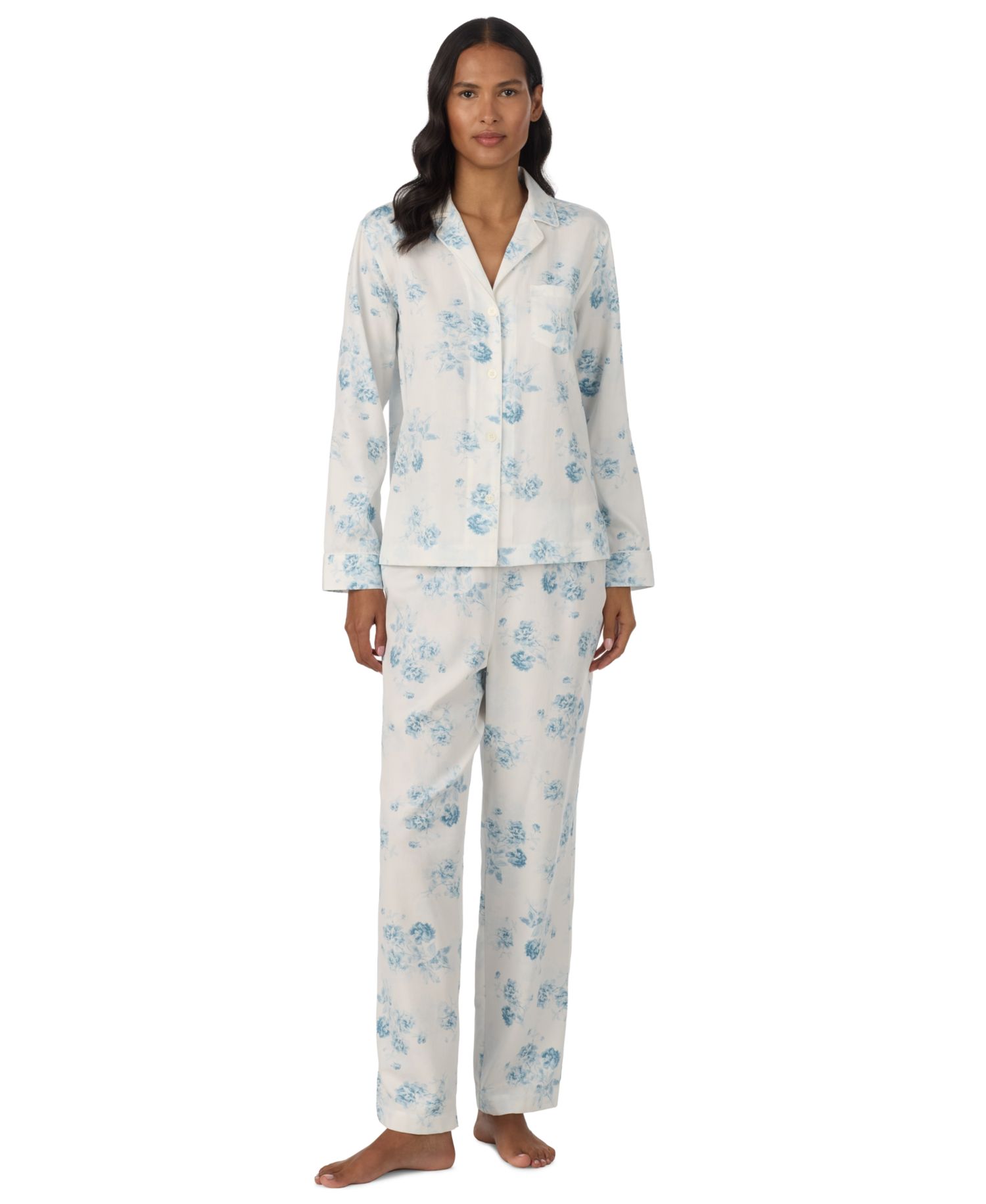 Women's Long-Sleeve Notch Collar Top and Pants, 2-Piece Set