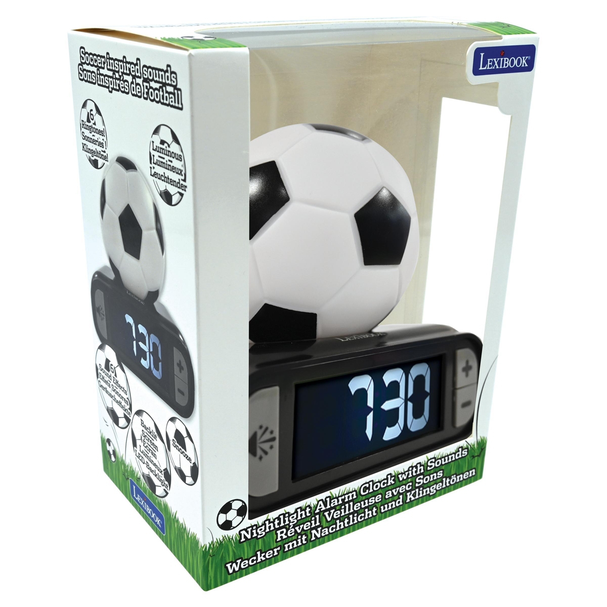 Lexibook , Soccer Ball Digital Alarm Clock with Night Light Snooze, Clock, Luminous Soccer Ball, RL800FO