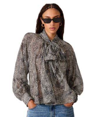Women's Violette Animal-Print Sheer Long-Sleeve Blouse
