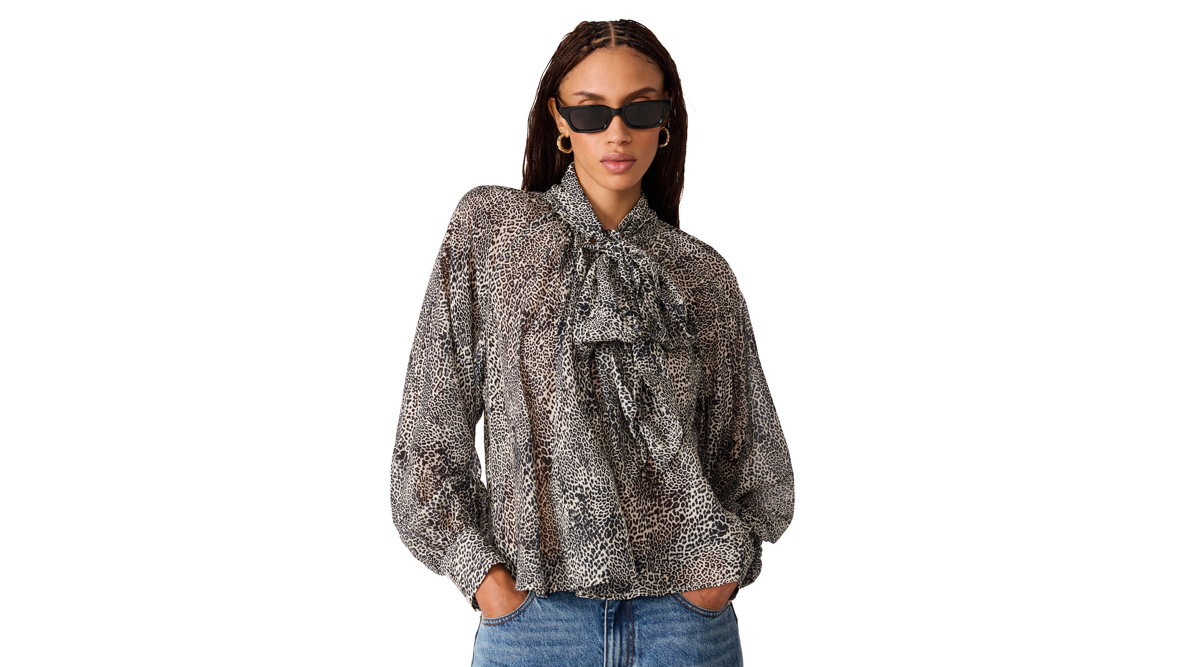 Steve Madden Women's Violette Animal-Print Sheer Long-Sleeve Blouse