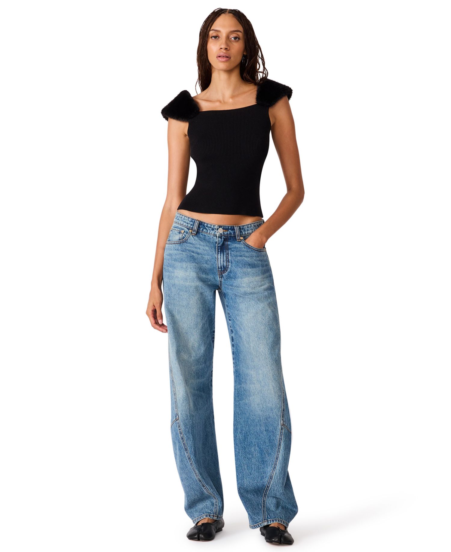 Women's Madelyn Sleeveless Square-Neck Faux Fur-Trim Sweater