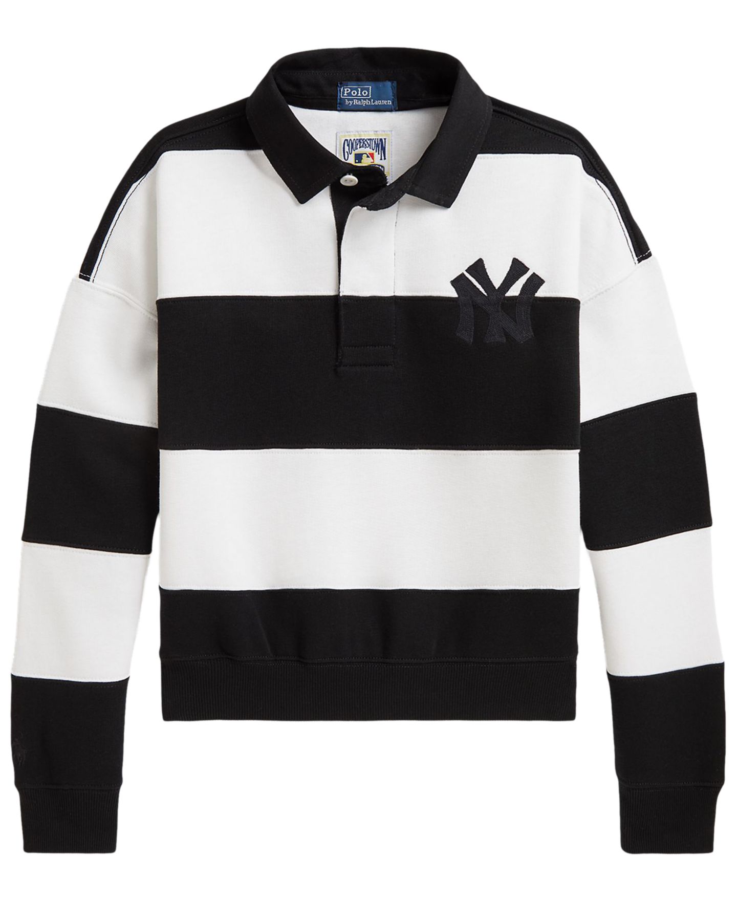 Поло Polo Ralph Lauren New York Yankees Long-Sleeve Rugby Polo для девочек, цвет: Белый / Чёрный — фото 1