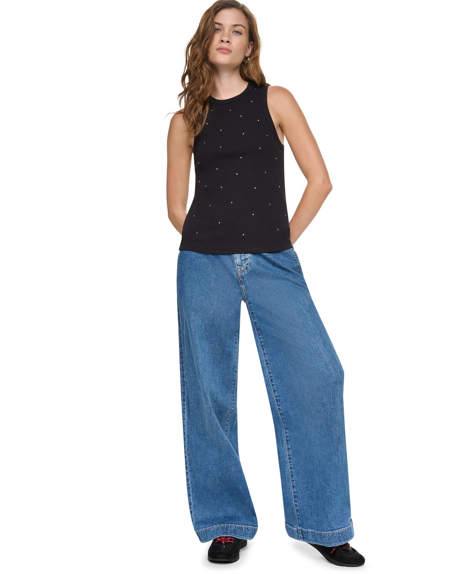 Women's Rhinestones Ribbed Tank Top