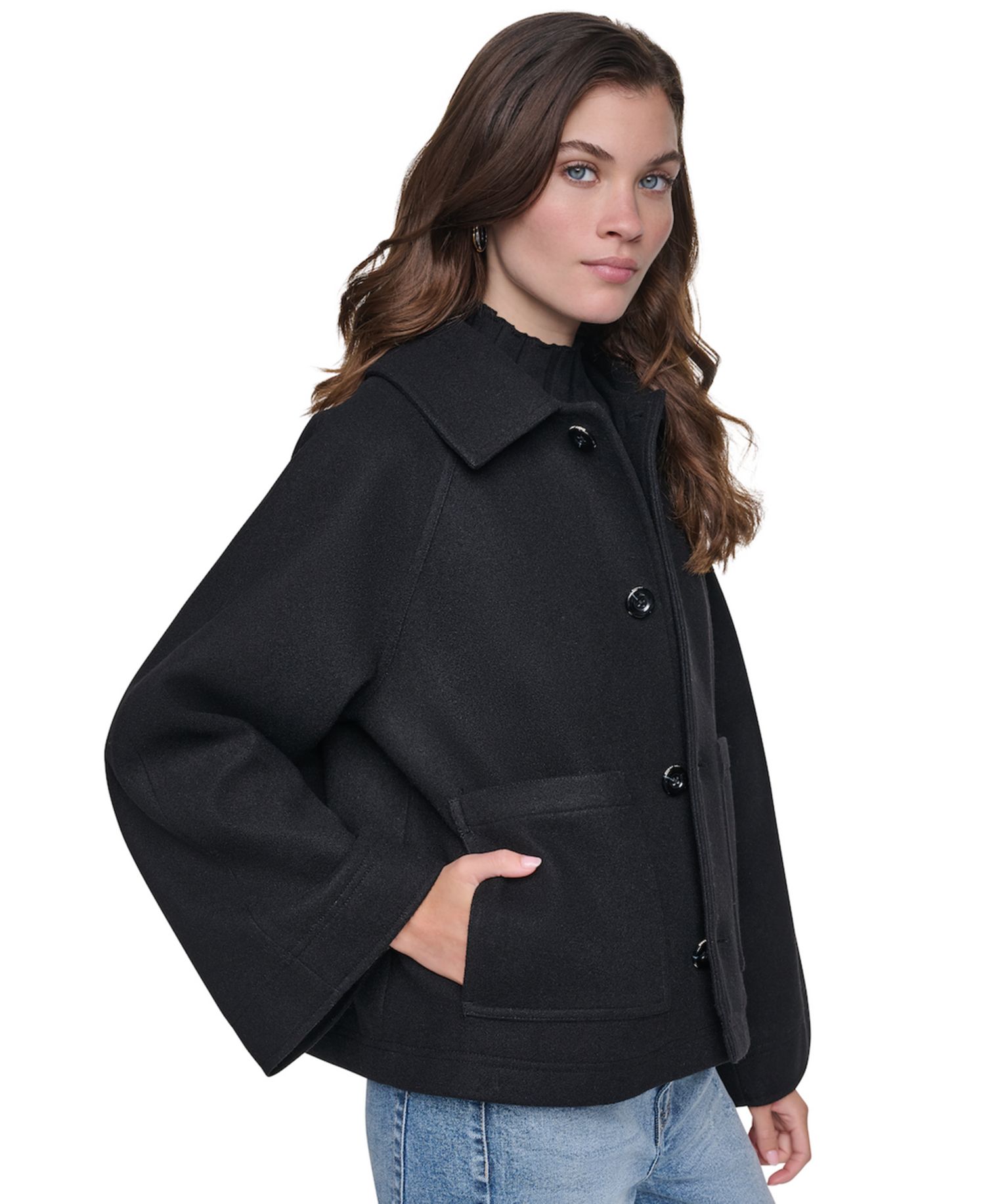 Women's Raglan Sleeve Button Front Swing Lined Coat