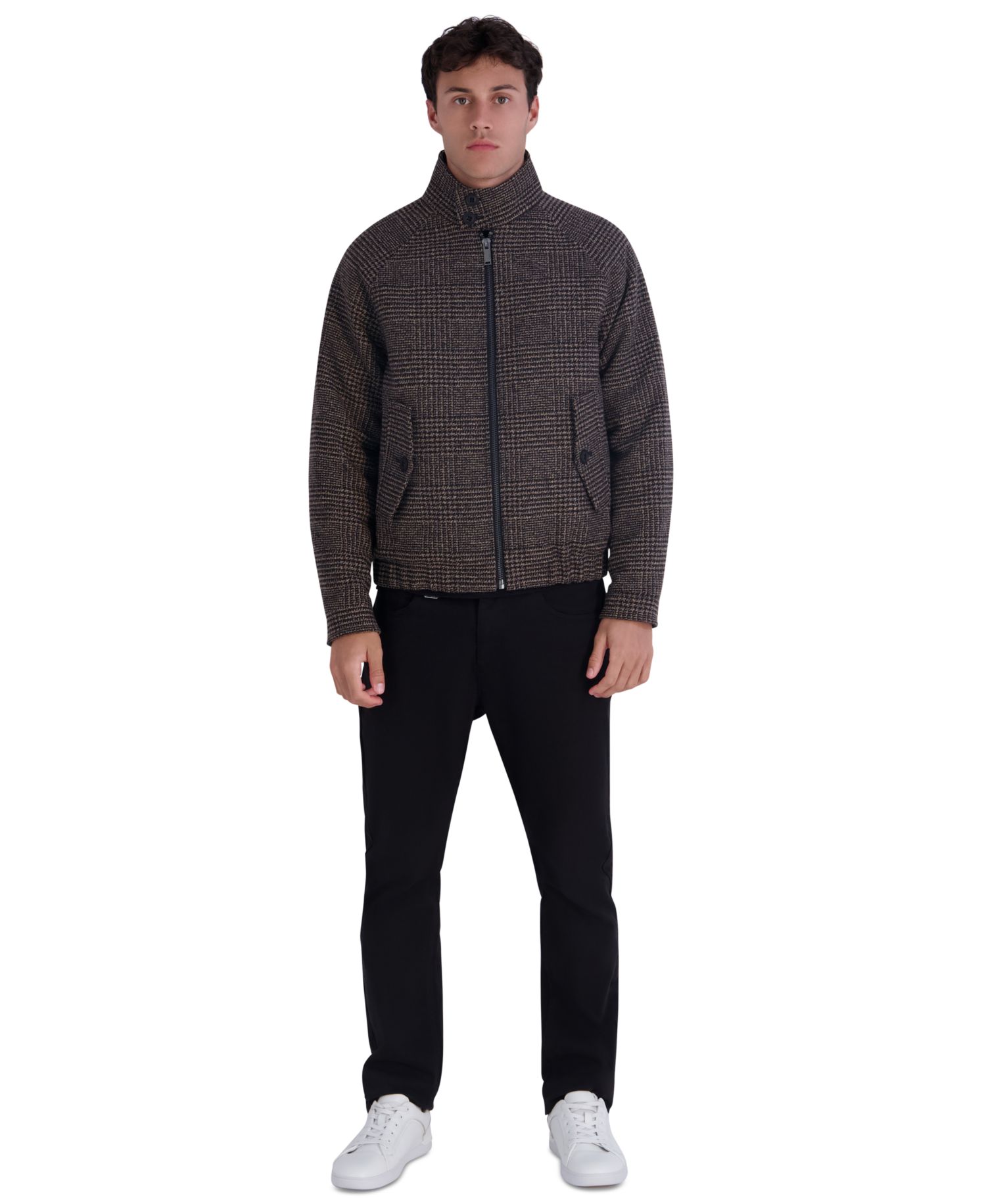 Men's Houndstooth Wool-Blend Bomber Modern-Fit Jacket