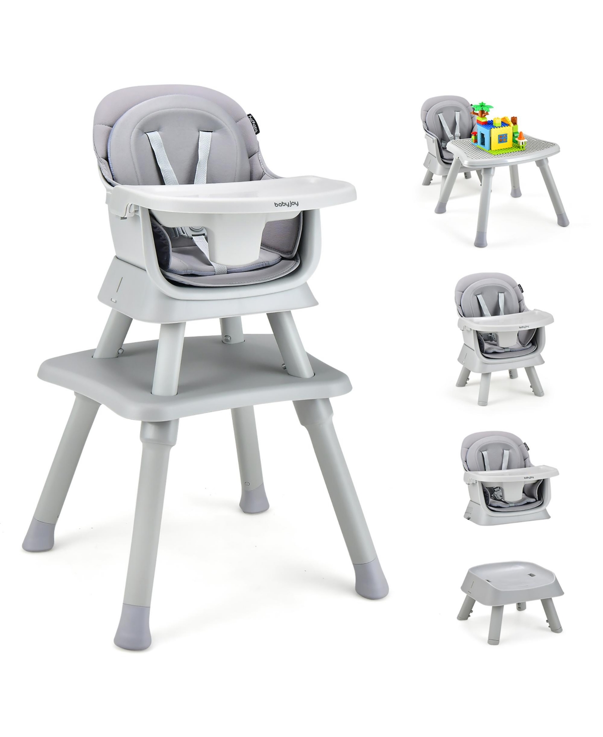 Costway Toddler 8-in-1 High Chair Convertible Dining Booster Seat w/ Removable Tray - Grey