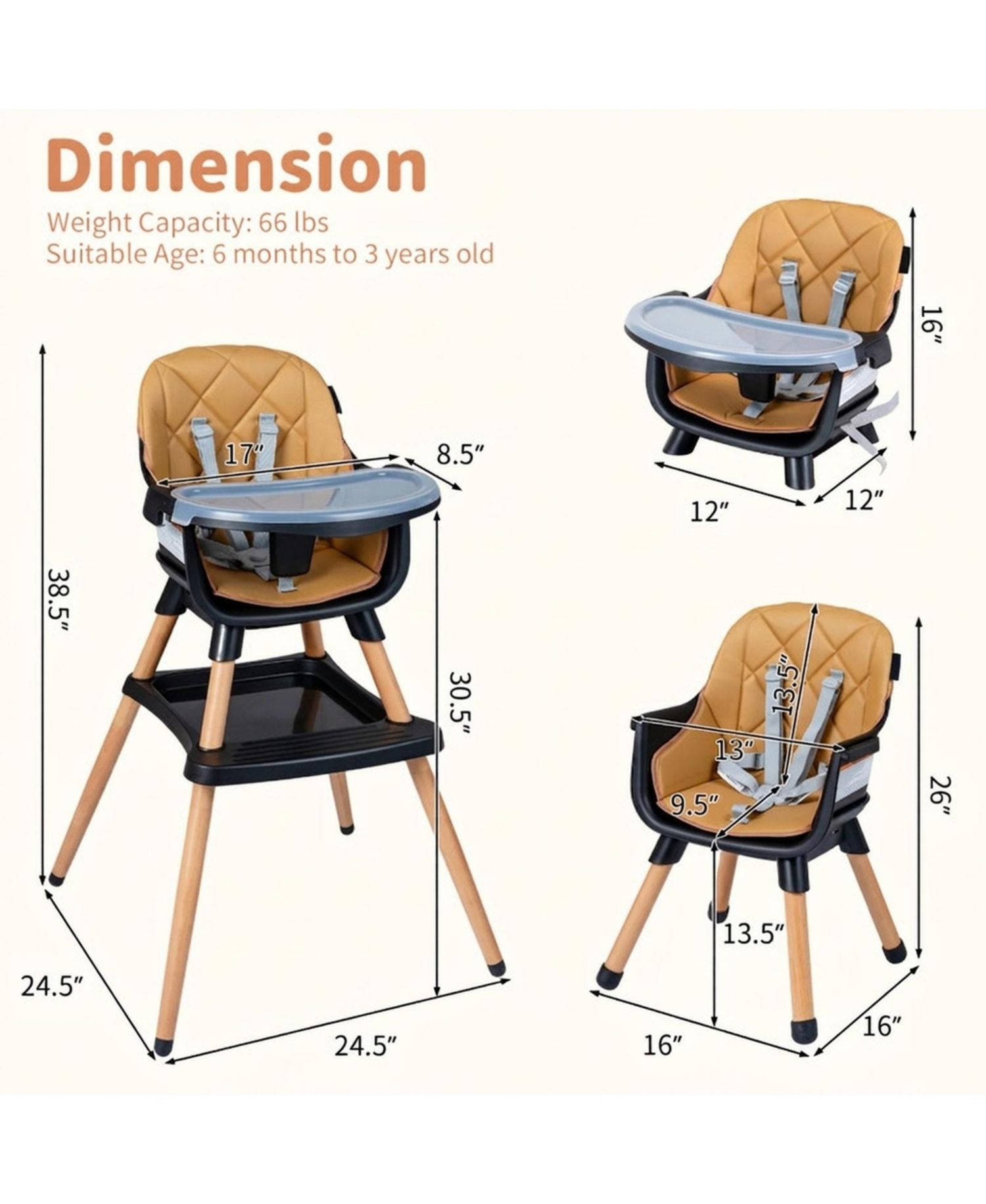 9-in-1 Convertible Baby High Chair with Storage Box and Wood Legs
