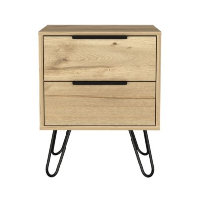 Nightstand, 2-Drawer Bedside Table with Metal Hairpin Legs Compact Side Table