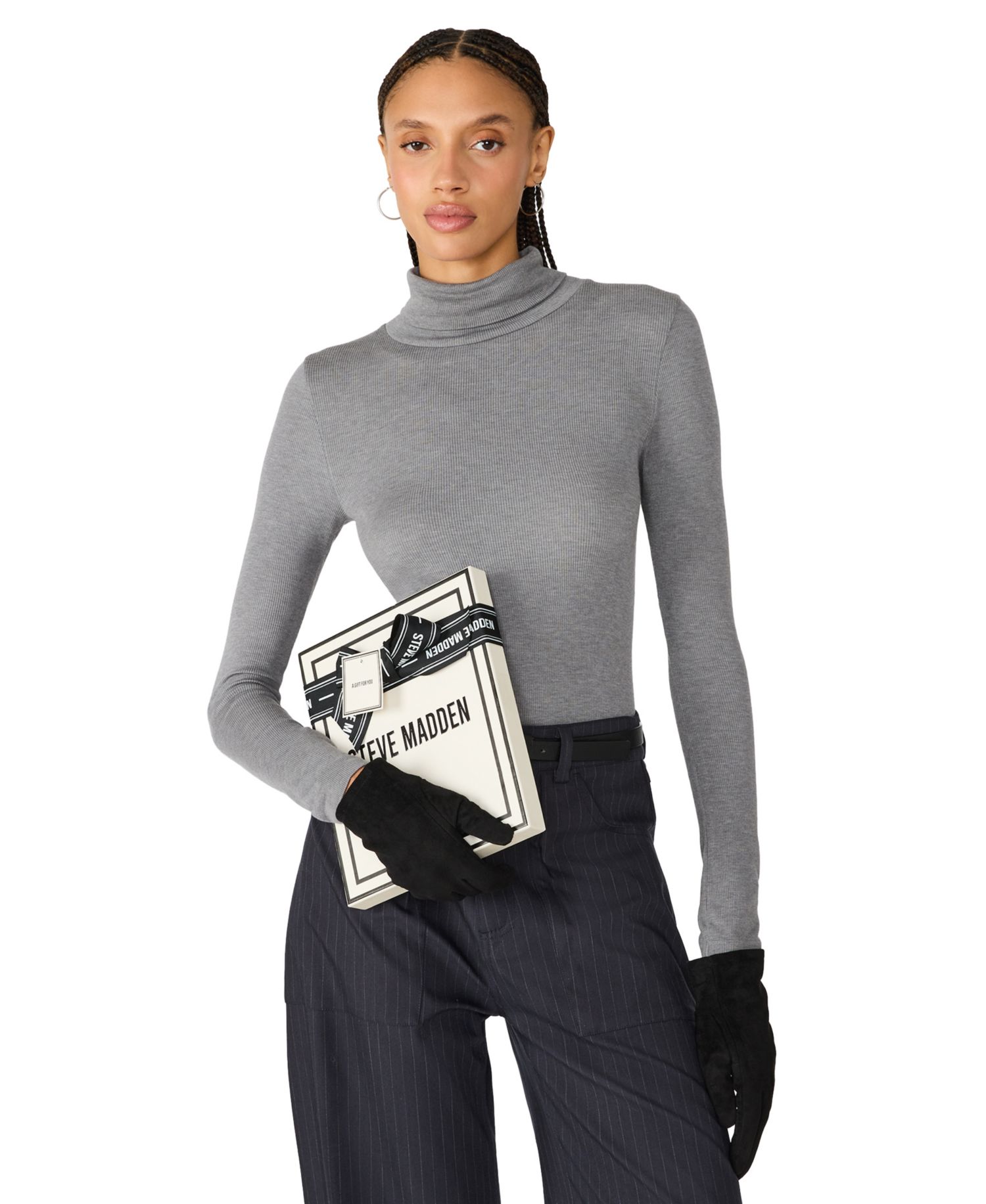 2-Piece Herringbone and Faux Leather Glove Set