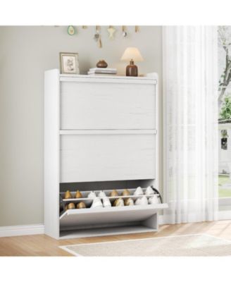 Shoe Cabinet with 3 Flip Drawers - Hidden Wood Shoe Storage Cabinet for Entryway Hallway Living Room