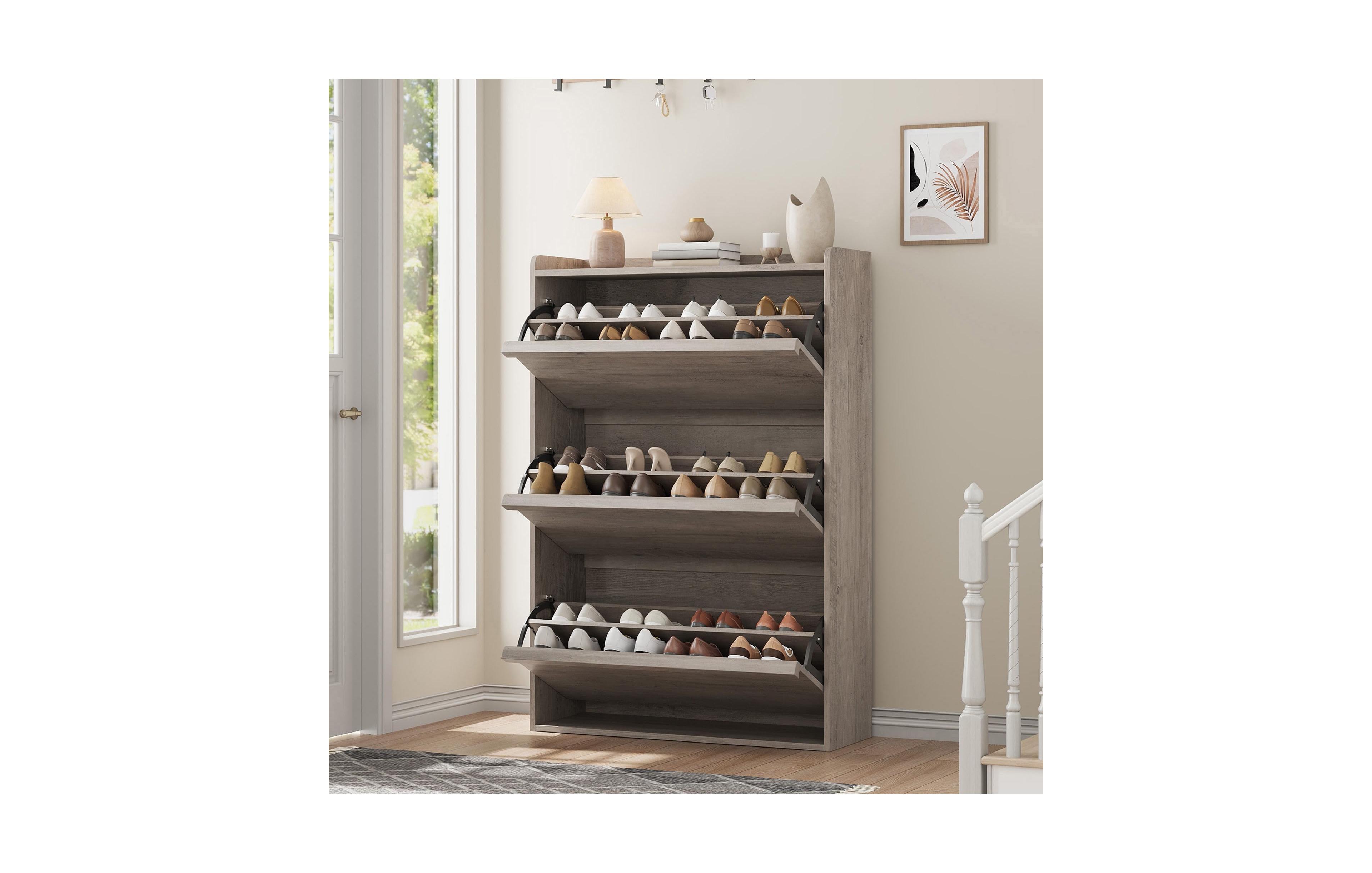 homfan Shoe Cabinet with 3 Flip Drawers - Hidden Wood Storage for Entryway Hallway Living Room