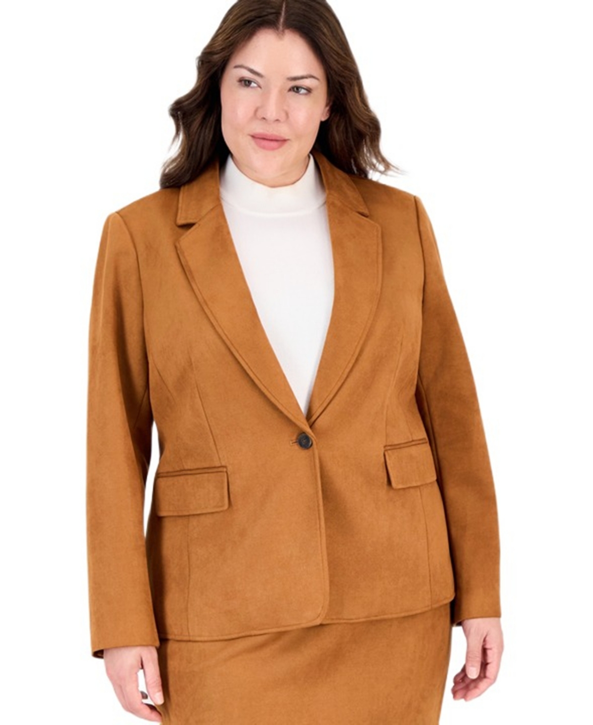 Tahari Plus Size Short Suede Blazer In Luggage