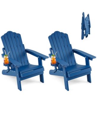 Set of 2 Folding Adirondack Chairs with 5-Level Backrest and Cup Holder