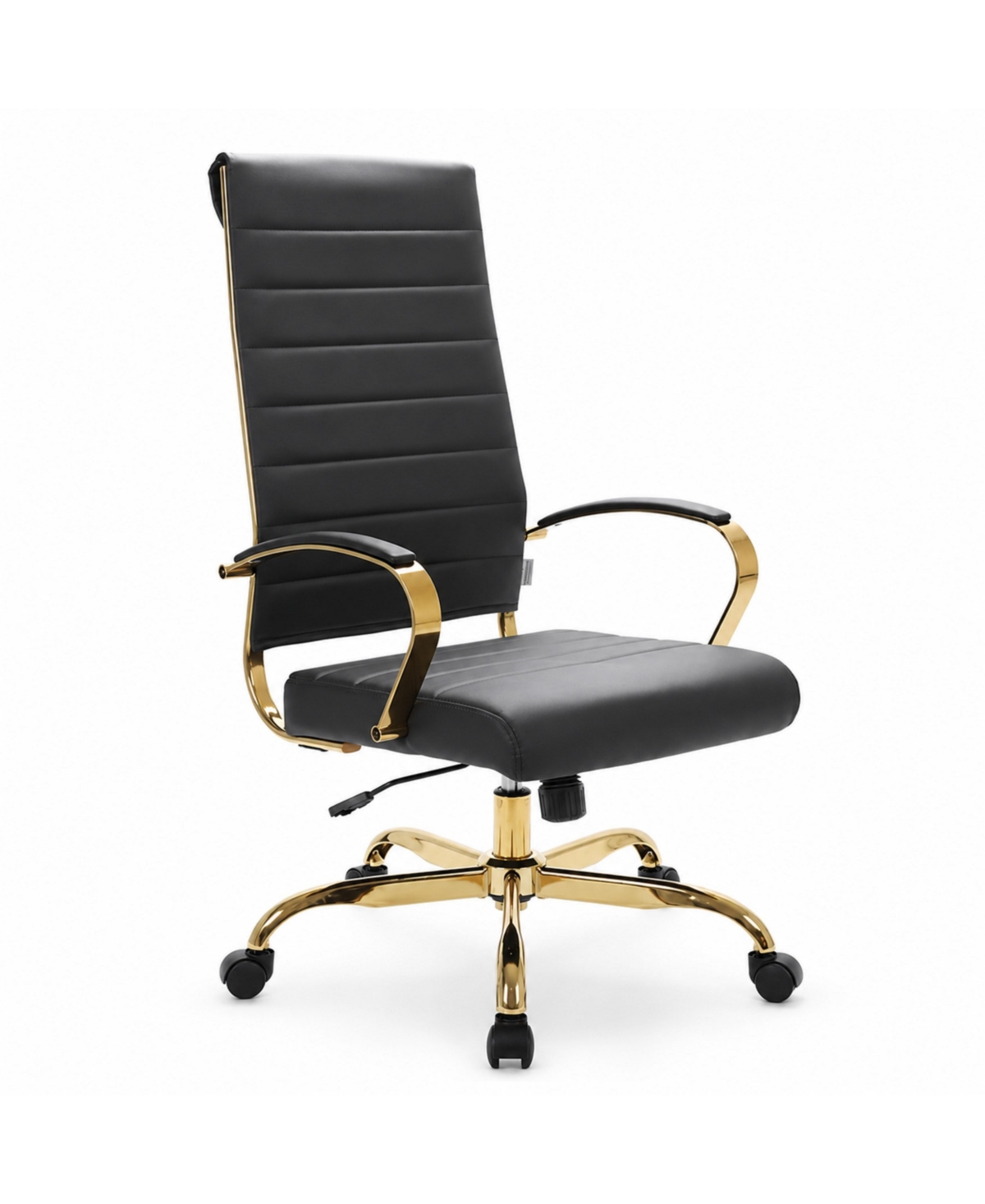 LeisureMod Benmar High-Back Leather Office Chair with Gold Accents, Adjustable Height, Swivel and Tilt Conference Desk Chair - Black