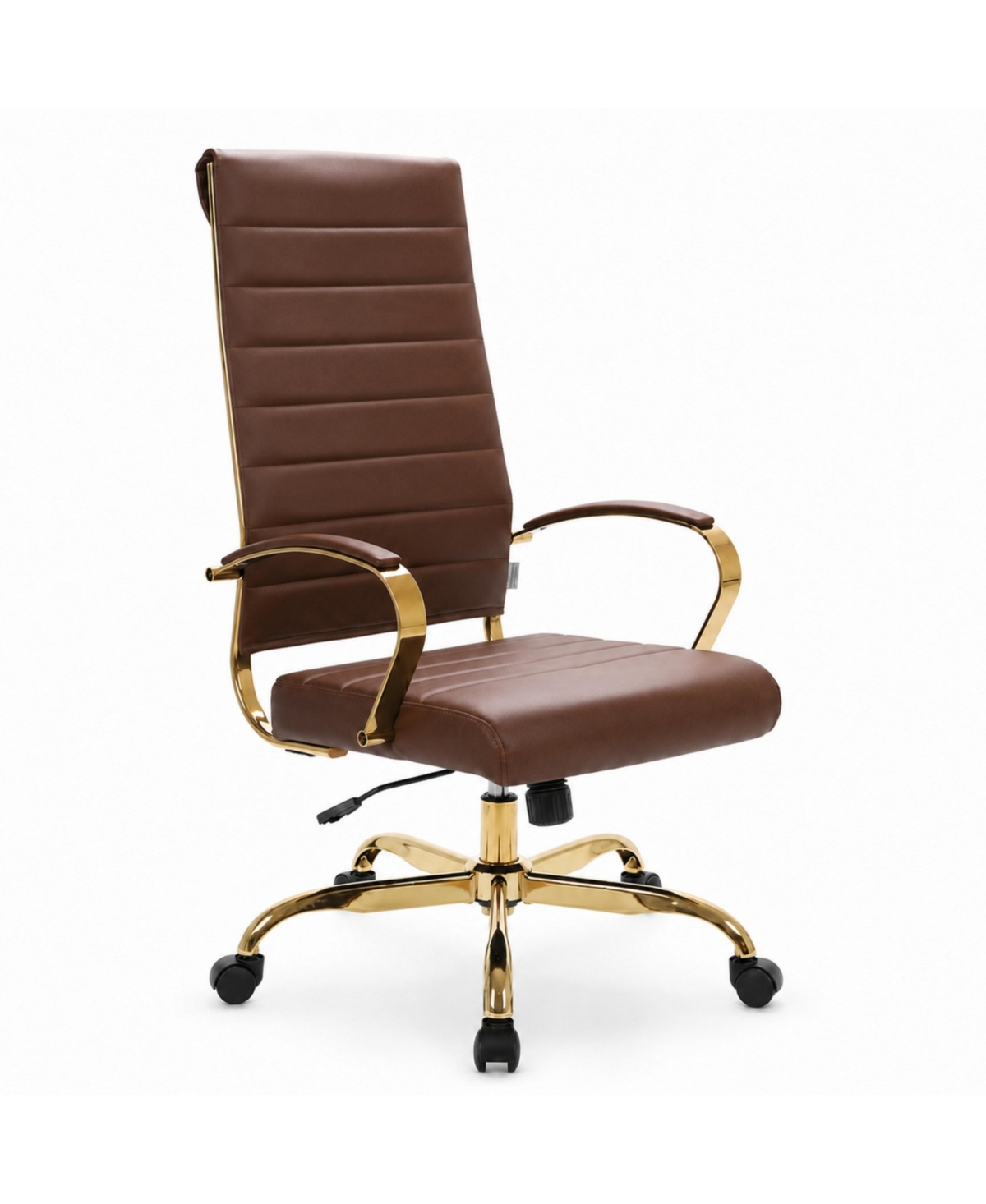LeisureMod Benmar High-Back Leather Office Chair with Gold Accents, Adjustable Height, Swivel and Tilt Conference Desk Chair - Brown