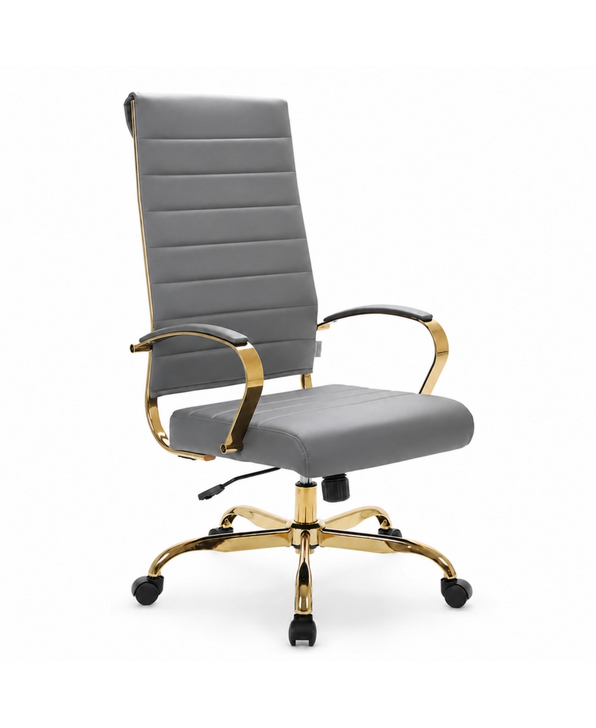 LeisureMod Benmar High-Back Leather Office Chair with Gold Accents, Adjustable Height, Swivel and Tilt Conference Desk Chair - Grey
