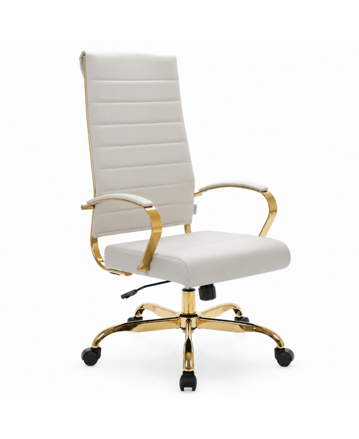 LeisureMod Benmar High-Back Leather Office Chair with Gold Accents, Adjustable Height, Swivel and Tilt Conference Desk Chair - Tan