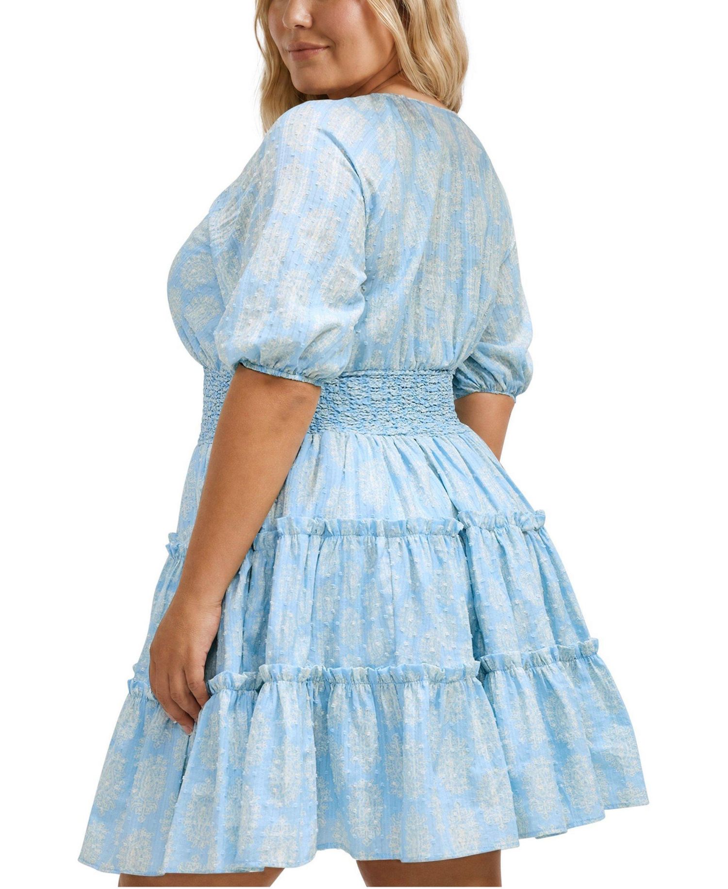 Plus Size Belle Isle Puff Sleeve V-Neck Mini Dress