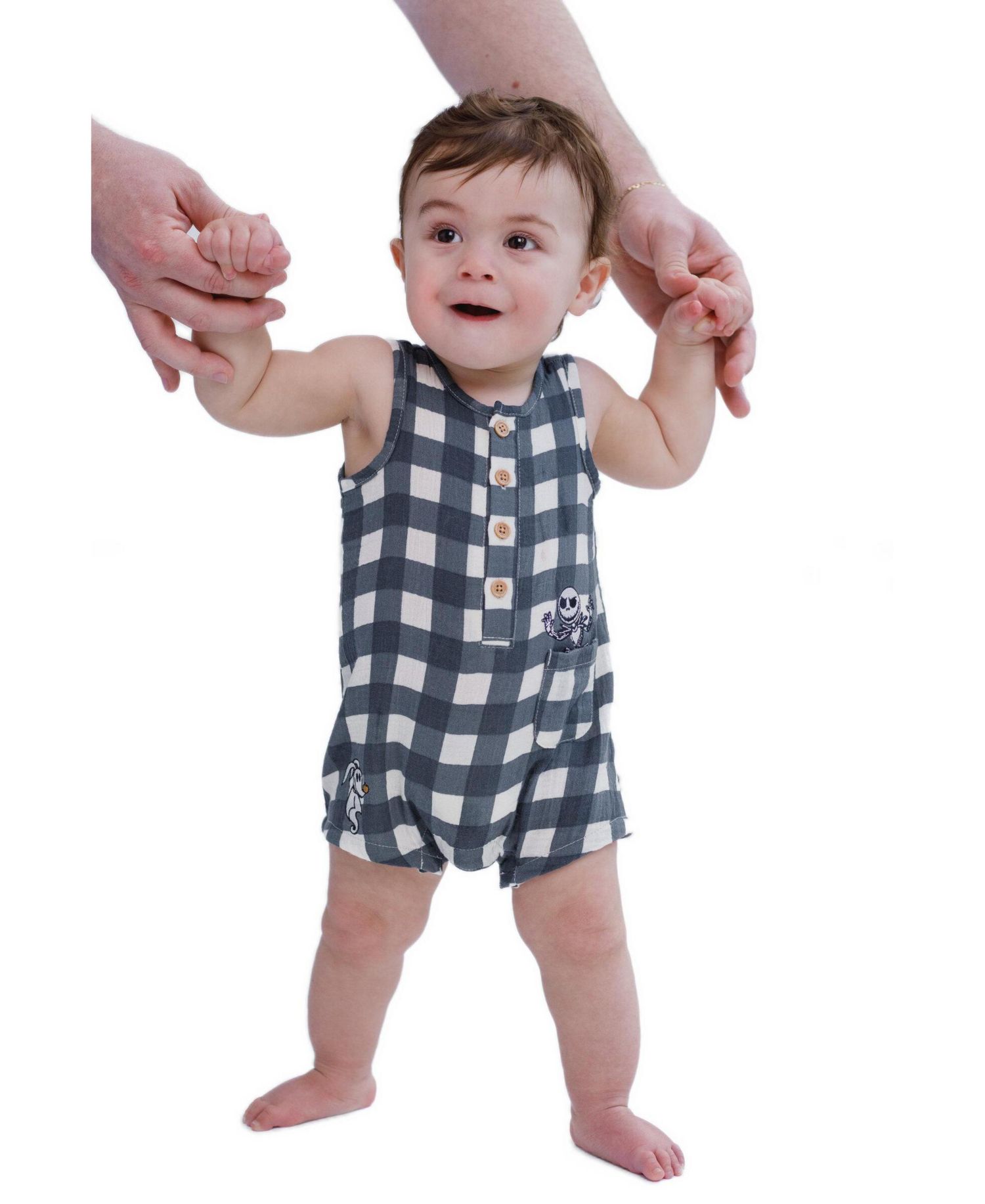 Baby Boys' Plaid Cotton-Gauze Sleeveless Romper