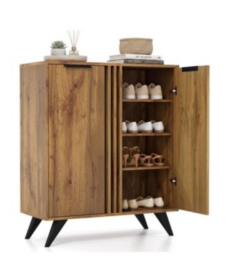 Modern Shoe Cabinet, 4-Tier Wooden Shoe Storage Cabinet with 2 Doors
