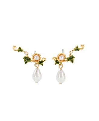 Ivy and Pearl Climber Earrings in Gold