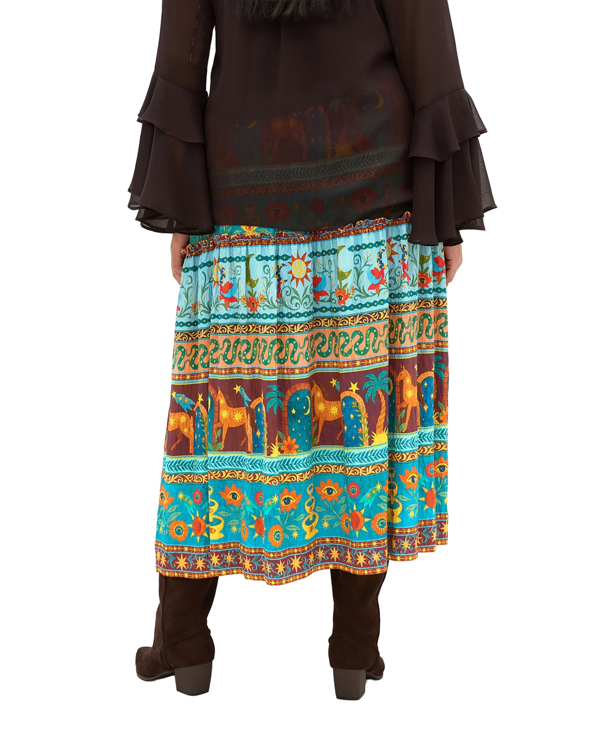 City Chic Plus Paradiso Tiered High-Waisted Print Midi Skirt