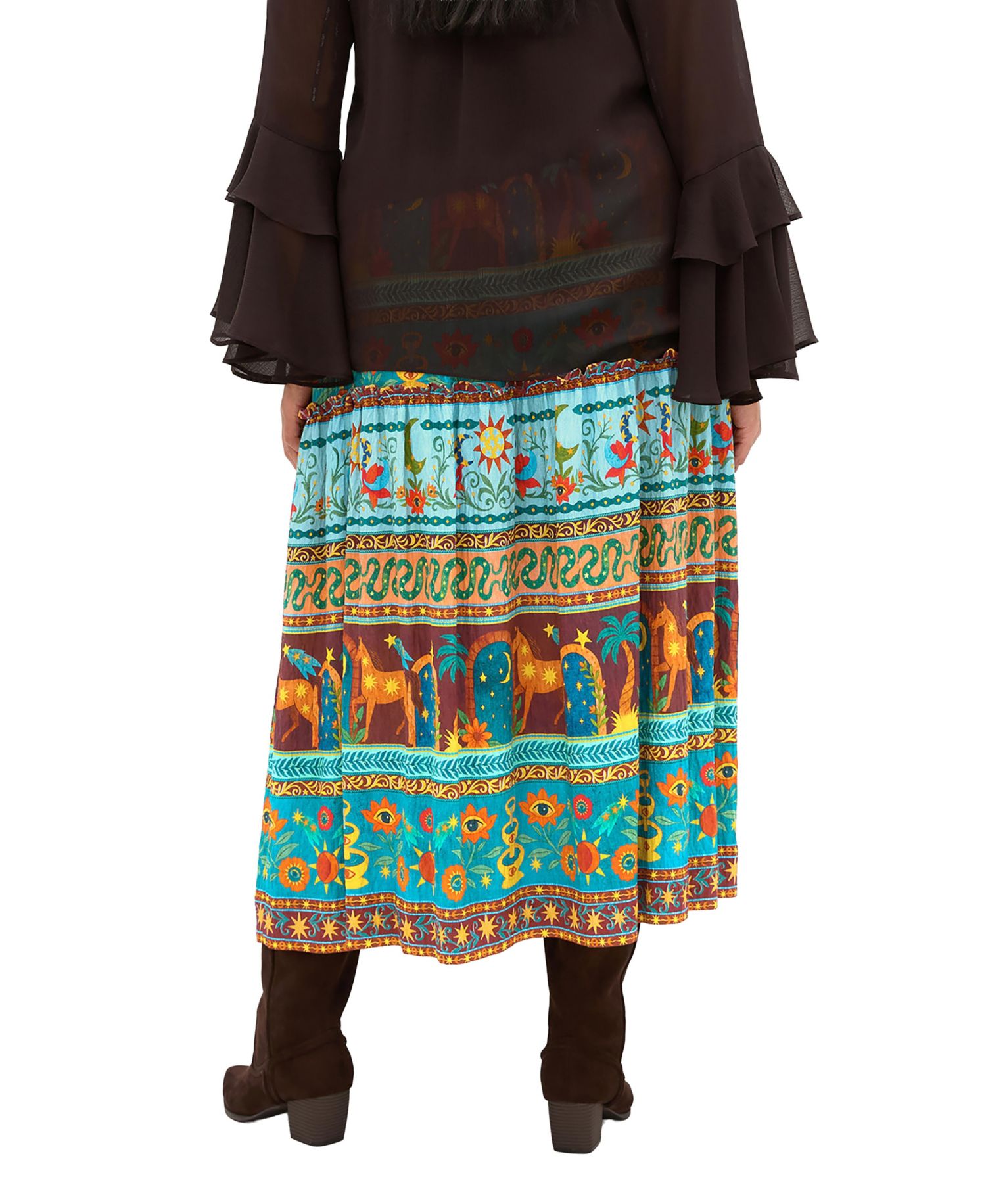 Plus Size Paradiso Tiered High-Waisted Print Midi Skirt