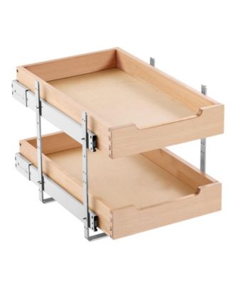 2 Tier Pull Out Wood Cabinet Drawer with Soft Close Slides and 4 Height Settings
