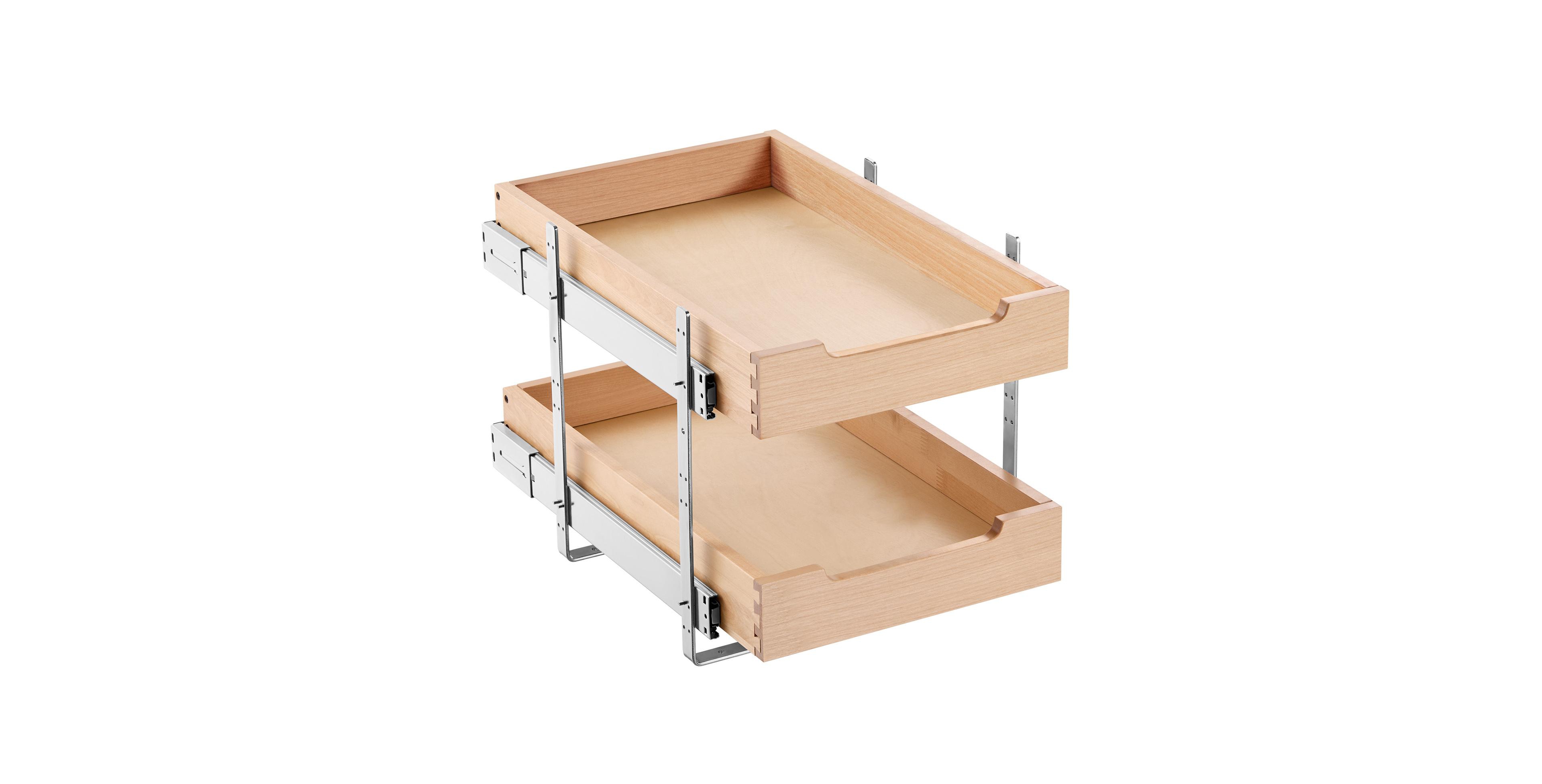 Sugift 2 Tier Pull Out Wood Cabinet Drawer with Soft Close Slides and 4 Height Settings