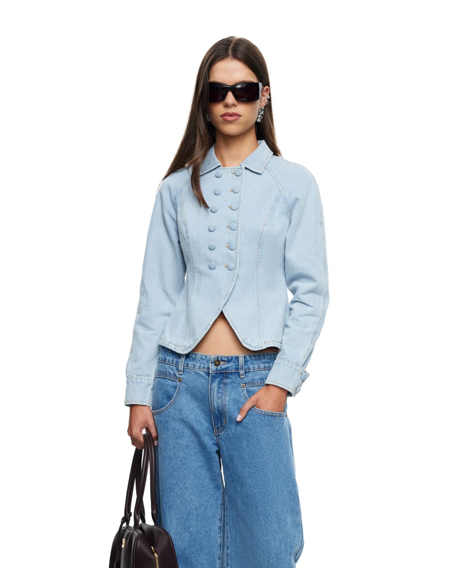 Women's Form Denim Cropped Double-Breasted Jacket