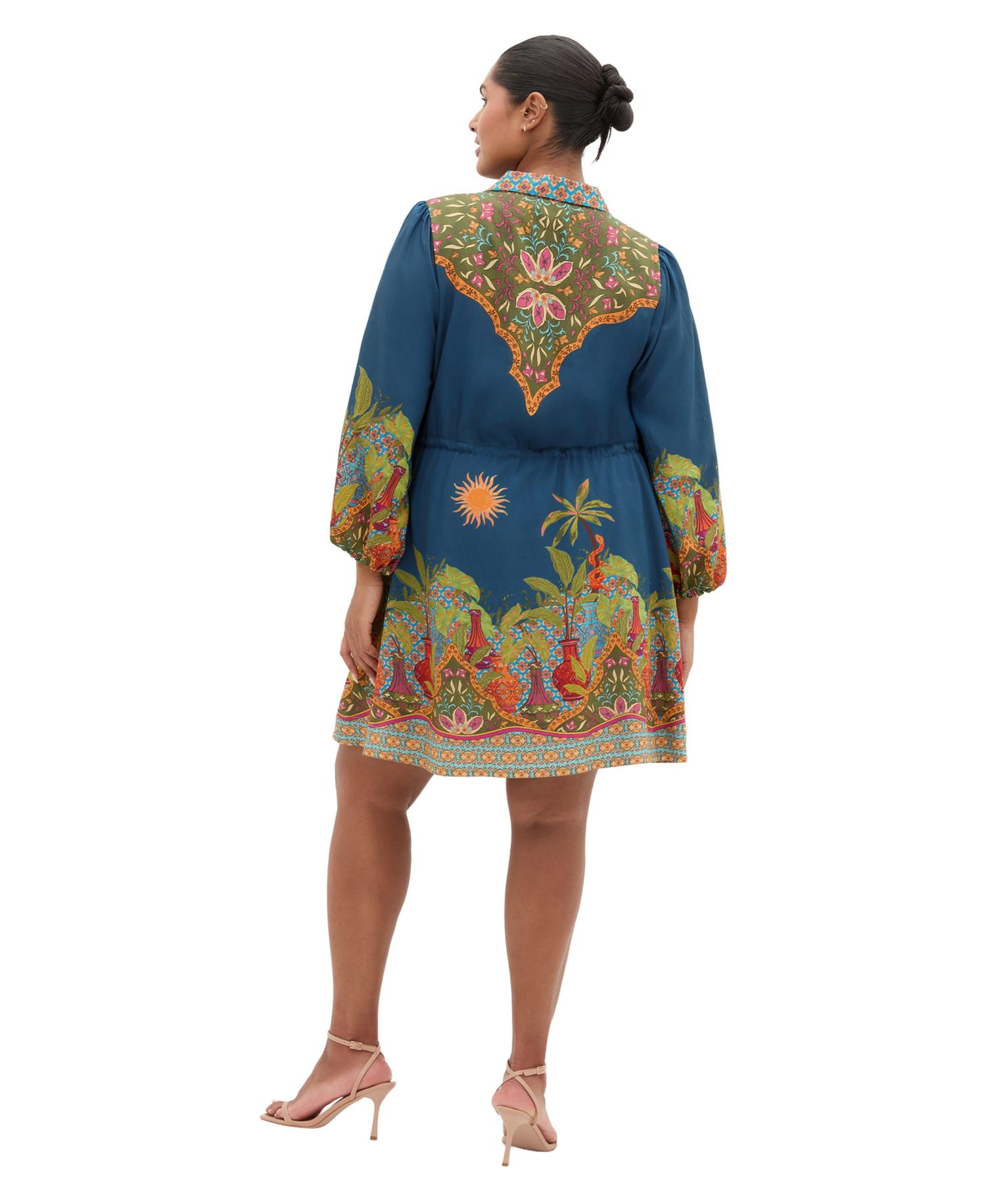 Plus Size Fools Paradise Print Collared Mini Dress